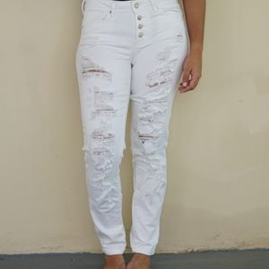 Black Daisy white distressed relaxed skinny jeans
